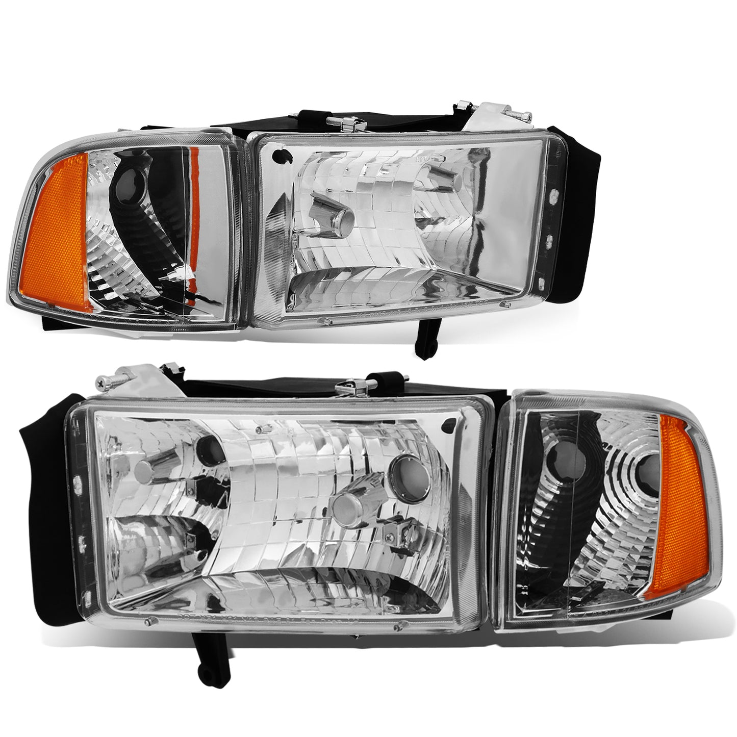 FAROS 94-01 DODGE RAM 1500 / 94-02 DODGE RAM 2500 , 3500 2/4-DOOR - DOES NOT FIT SPORT MODELS OR RAM VAN MODELS - CHROME HOUSING / AMBER CORNER - 9004 LOW BEAM / HIGH BEAM