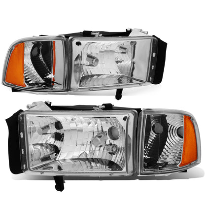 FAROS 94-01 DODGE RAM 1500 / 94-02 DODGE RAM 2500 , 3500 2/4-DOOR - DOES NOT FIT SPORT MODELS OR RAM VAN MODELS - CHROME HOUSING / AMBER CORNER - 9004 LOW BEAM / HIGH BEAM
