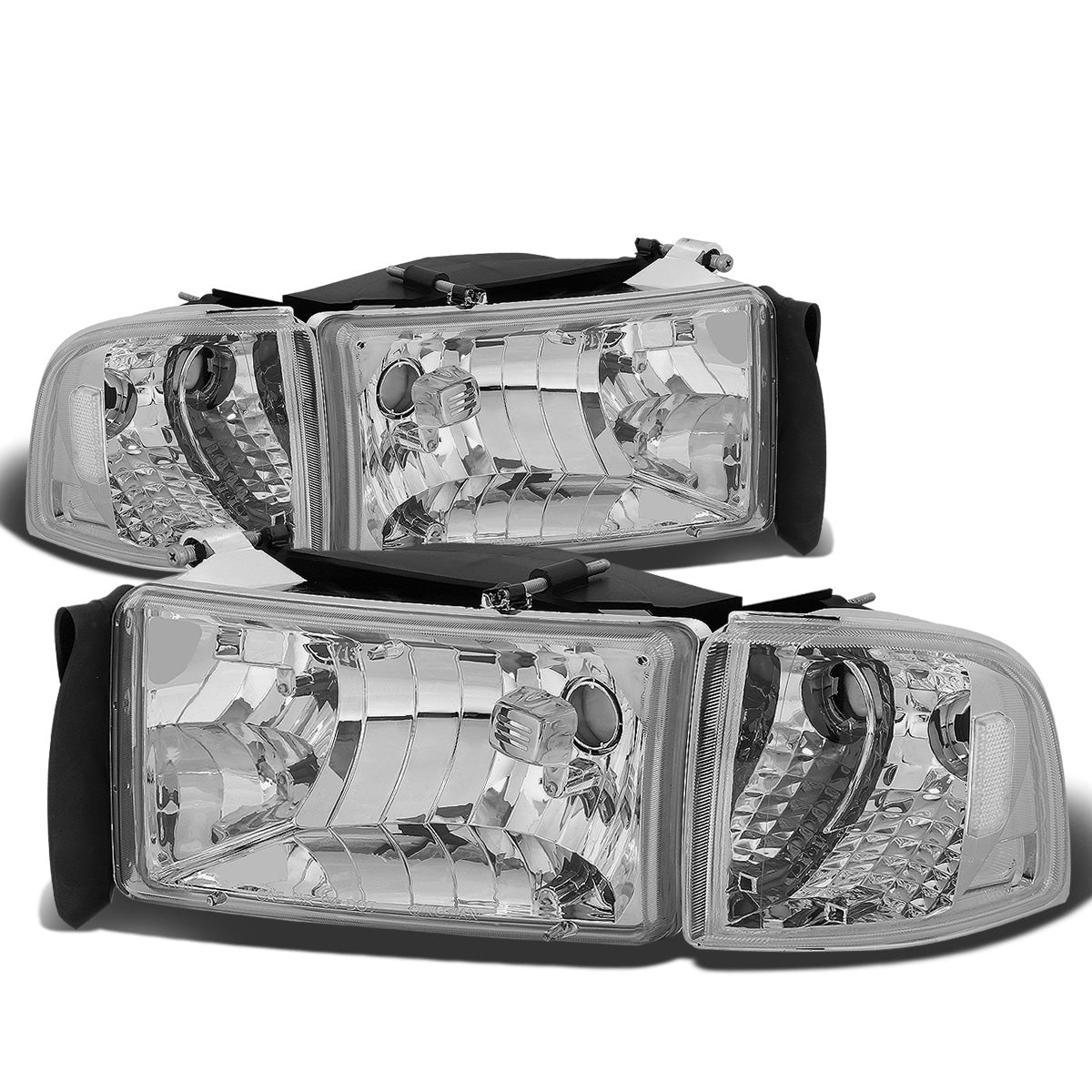 FAROS 94-01 DODGE RAM 1500 / 94-02 DODGE RAM 2500 , 3500 2/4-DOOR - DOES NOT FIT SPORT MODELS OR RAM VAN MODELS - CHROME HOUSING / CLEAR CORNER - 9004 LOW BEAM / HIGH BEAM