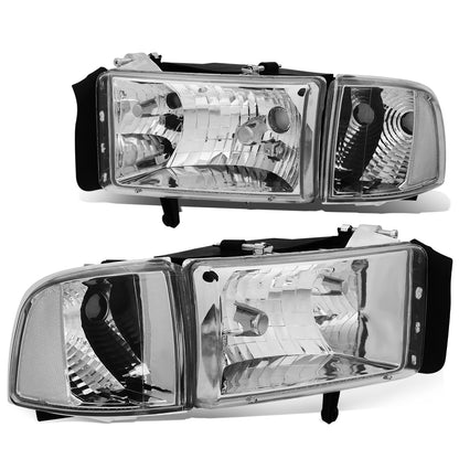 FAROS 94-01 DODGE RAM 1500 / 94-02 DODGE RAM 2500 , 3500 2/4-DOOR - DOES NOT FIT SPORT MODELS OR RAM VAN MODELS - CHROME HOUSING / CLEAR CORNER - 9004 LOW BEAM / HIGH BEAM