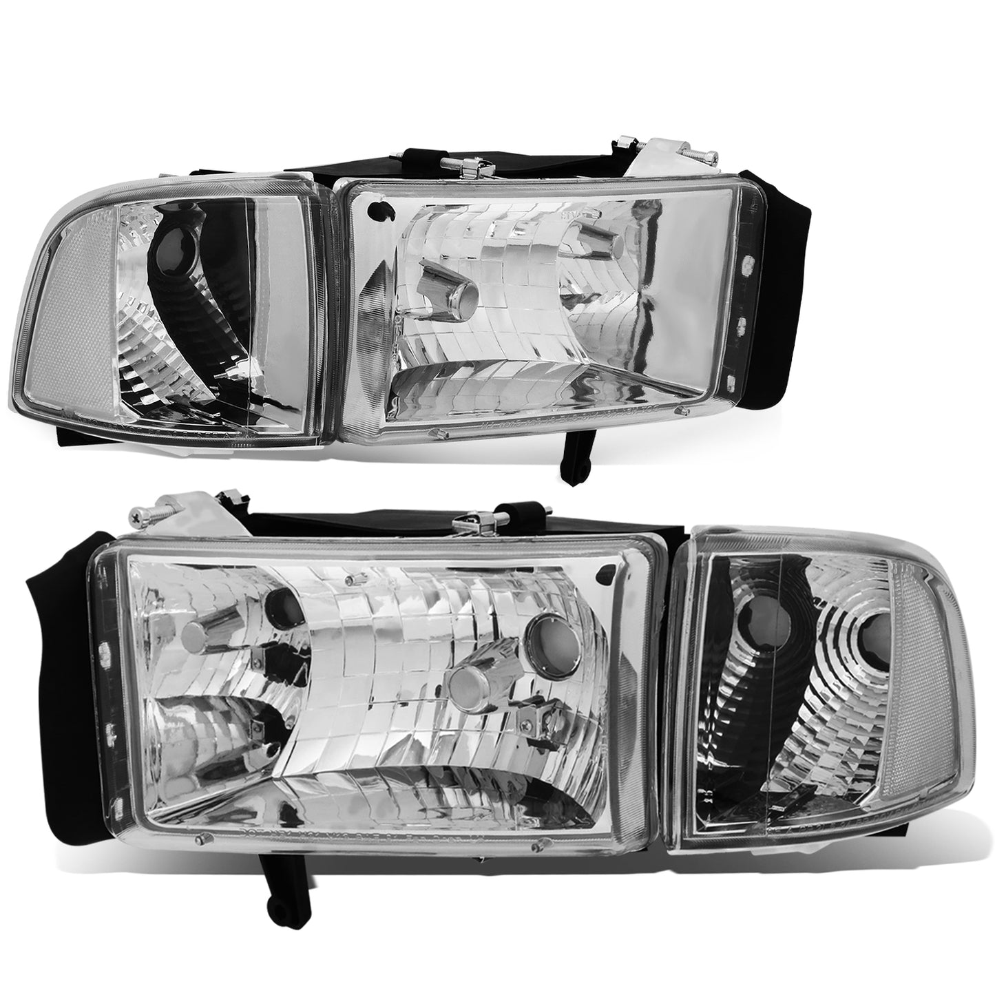 FAROS 94-01 DODGE RAM 1500 / 94-02 DODGE RAM 2500 , 3500 2/4-DOOR - DOES NOT FIT SPORT MODELS OR RAM VAN MODELS - CHROME HOUSING / CLEAR CORNER - 9004 LOW BEAM / HIGH BEAM