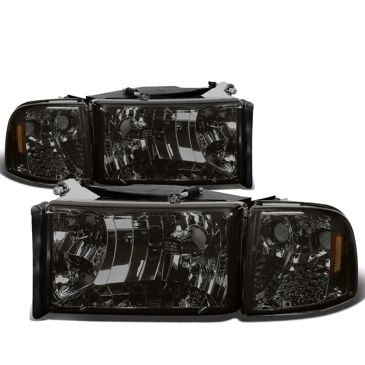 FAROS 94-01 DODGE RAM 1500 / 94-02 DODGE RAM 2500 , 3500 2/4-DOOR - DOES NOT FIT SPORT MODELS OR RAM VAN MODELS - SMOKE HOUSING / AMBER CORNER - 9004 LOW BEAM / HIGH BEAM