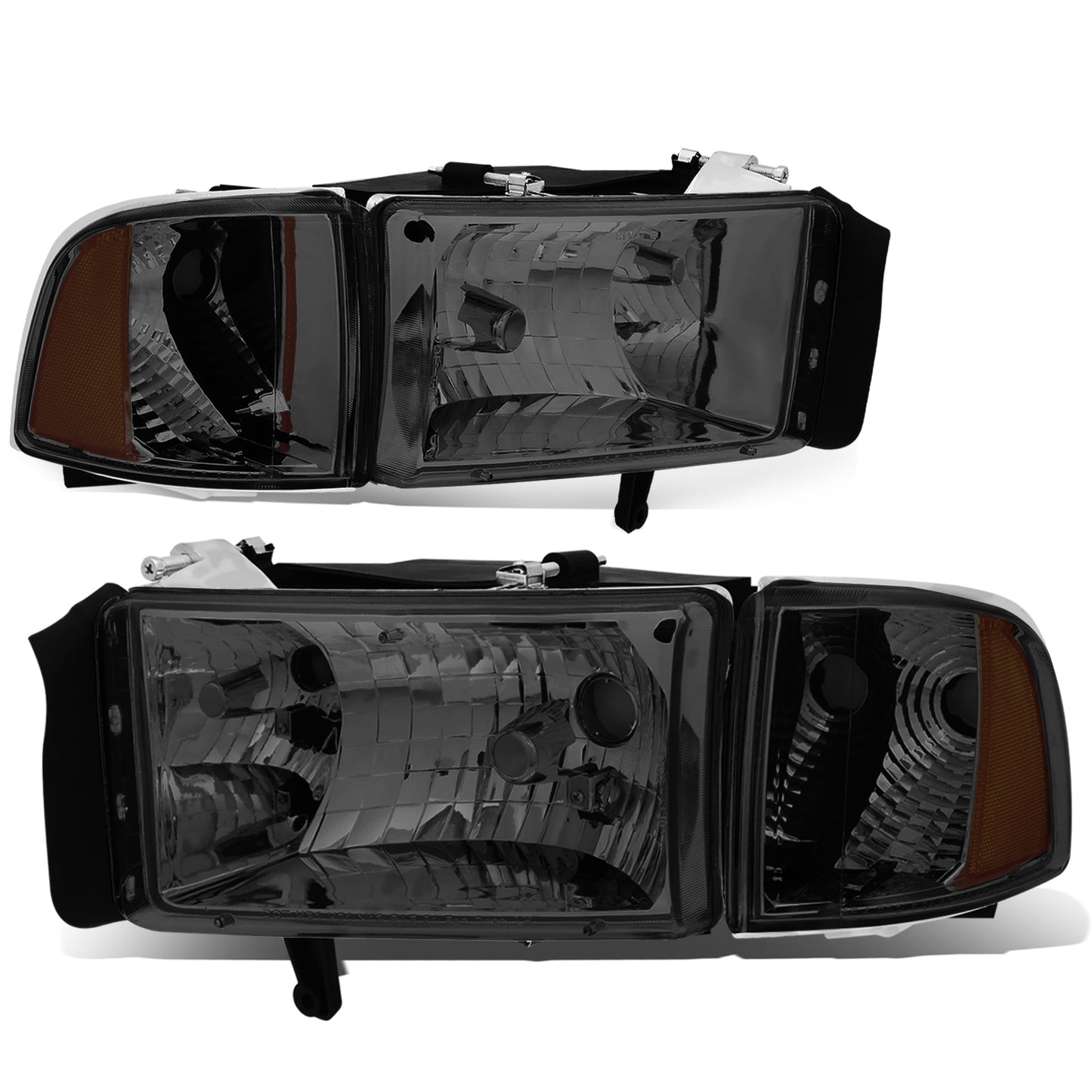 FAROS 94-01 DODGE RAM 1500 / 94-02 DODGE RAM 2500 , 3500 2/4-DOOR - DOES NOT FIT SPORT MODELS OR RAM VAN MODELS - SMOKE HOUSING / AMBER CORNER - 9004 LOW BEAM / HIGH BEAM
