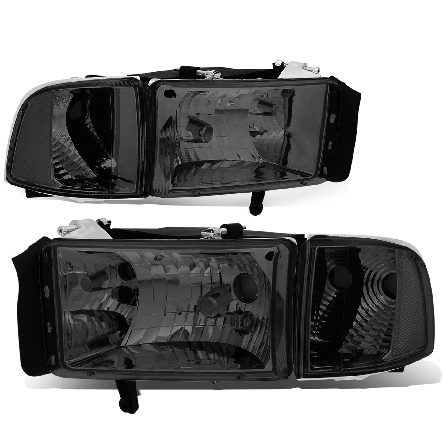 FAROS 94-01 DODGE RAM 1500 / 94-02 DODGE RAM 2500 , 3500 2/4-DOOR - DOES NOT FIT SPORT MODELS OR RAM VAN MODELS - SMOKE HOUSING / CLEAR CORNER - 9004 LOW BEAM / HIGH BEAM