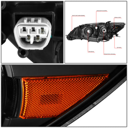 FAROS 13-15 LEXUS ES300H / 13-15 LEXUS ES350 - FITS MODELS WITH HALOGEN HEADLIGHTS ONLY - DOES NOT FIT FACTORY HID EQUIPPED MODELS - H11 LOW BEAM / 9005 HIGH BEAM / 7444NA TURN SIGNAL / 168 SIDE MARKER - BLACK HOUSING / AMBER CORNER