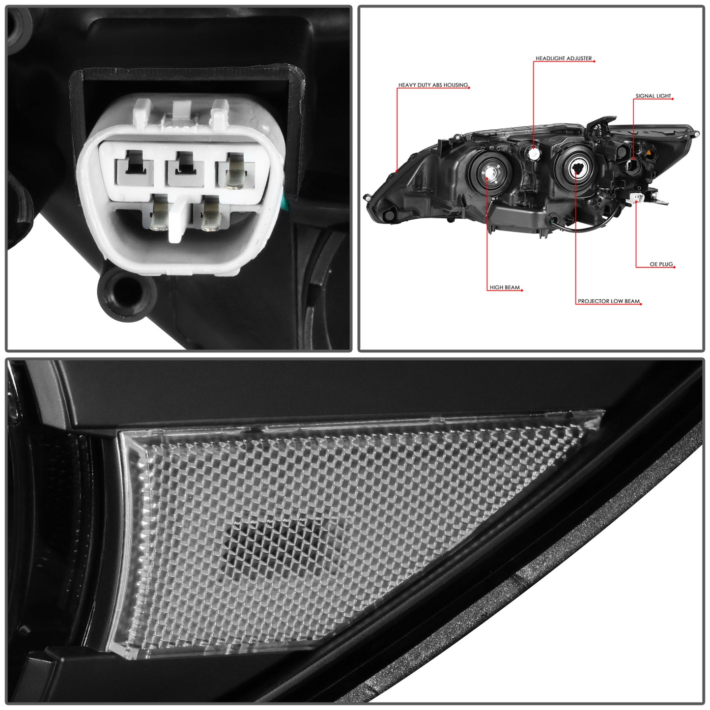 FAROS 13-15 LEXUS ES300H / 13-15 LEXUS ES350 - FITS MODELS WITH HALOGEN HEADLIGHTS ONLY - DOES NOT FIT FACTORY HID EQUIPPED MODELS - H11 LOW BEAM / 9005 HIGH BEAM / 7444NA TURN SIGNAL / 168 SIDE MARKER - BLACK HOUSING / CLEAR CORNER