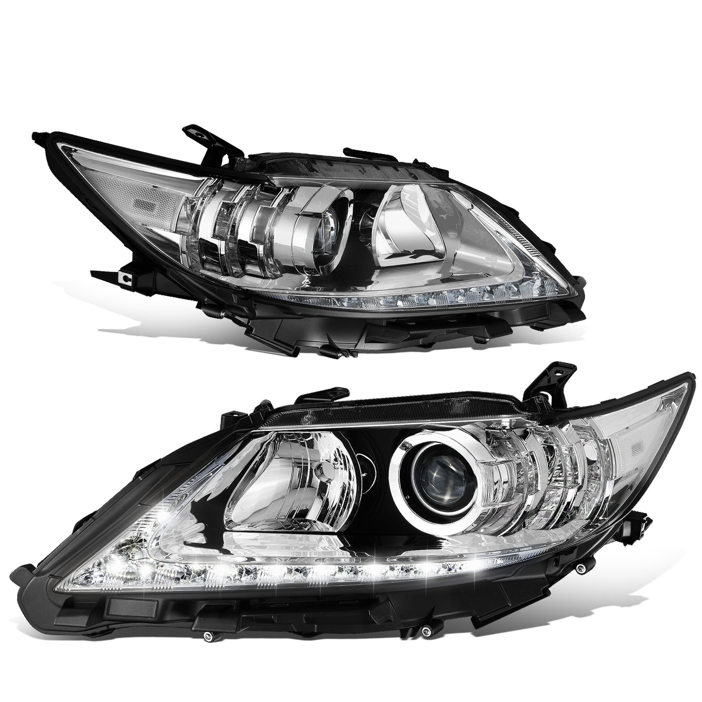 FAROS 13-15 LEXUS ES300H / 13-15 LEXUS ES350 - FITS MODELS WITH HALOGEN HEADLIGHTS ONLY - DOES NOT FIT FACTORY HID EQUIPPED MODELS - H11 LOW BEAM / 9005 HIGH BEAM / 7444NA TURN SIGNAL / 168 SIDE MARKER - CHROME HOUSING / CLEAR CORNER