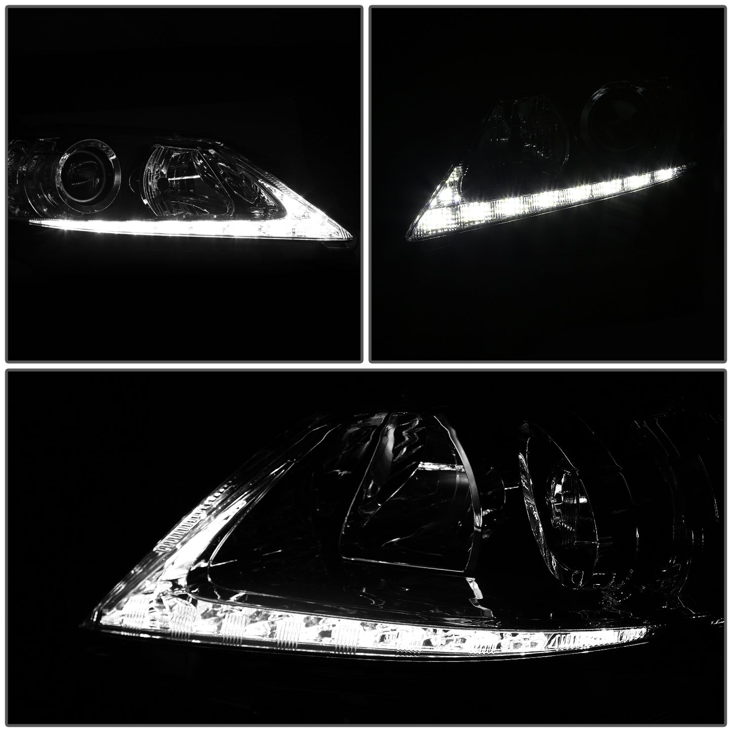 FAROS 13-15 LEXUS ES300H / 13-15 LEXUS ES350 - FITS MODELS WITH HALOGEN HEADLIGHTS ONLY - DOES NOT FIT FACTORY HID EQUIPPED MODELS - H11 LOW BEAM / 9005 HIGH BEAM / 7444NA TURN SIGNAL / 168 SIDE MARKER - CHROME HOUSING / CLEAR CORNER