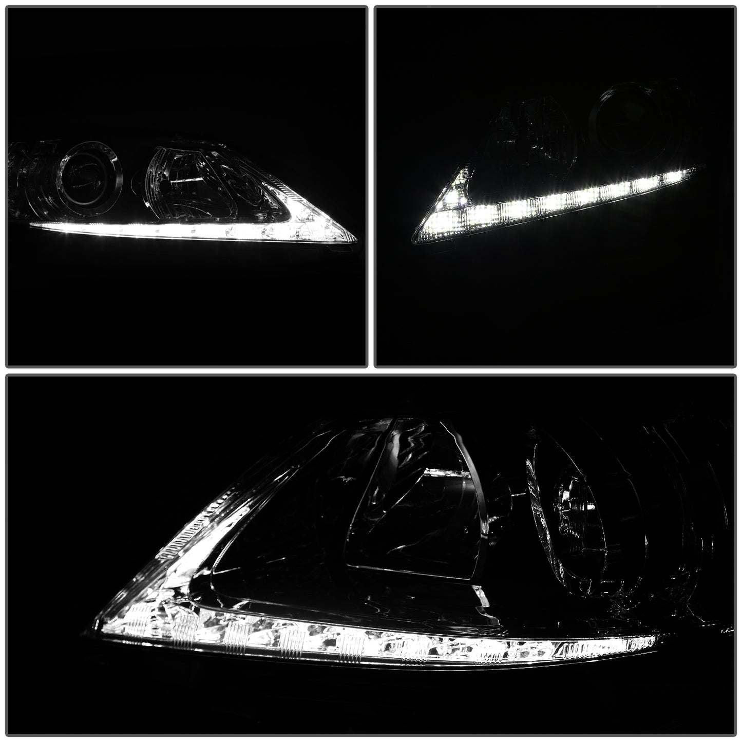FAROS 13-15 LEXUS ES300H / 13-15 LEXUS ES350 - FITS MODELS WITH HALOGEN HEADLIGHTS ONLY - DOES NOT FIT FACTORY HID EQUIPPED MODELS - H11 LOW BEAM / 9005 HIGH BEAM / 7444NA TURN SIGNAL / 168 SIDE MARKER - CHROME HOUSING / SMOKED LENS / AMBER CORNER