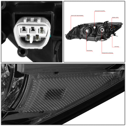 FAROS 13-15 LEXUS ES300H / 13-15 LEXUS ES350 - FITS MODELS WITH HALOGEN HEADLIGHTS ONLY - DOES NOT FIT FACTORY HID EQUIPPED MODELS - H11 LOW BEAM / 9005 HIGH BEAM / 7444NA TURN SIGNAL / 168 SIDE MARKER - CHROME HOUSING / SMOKED LENS / AMBER CORNER