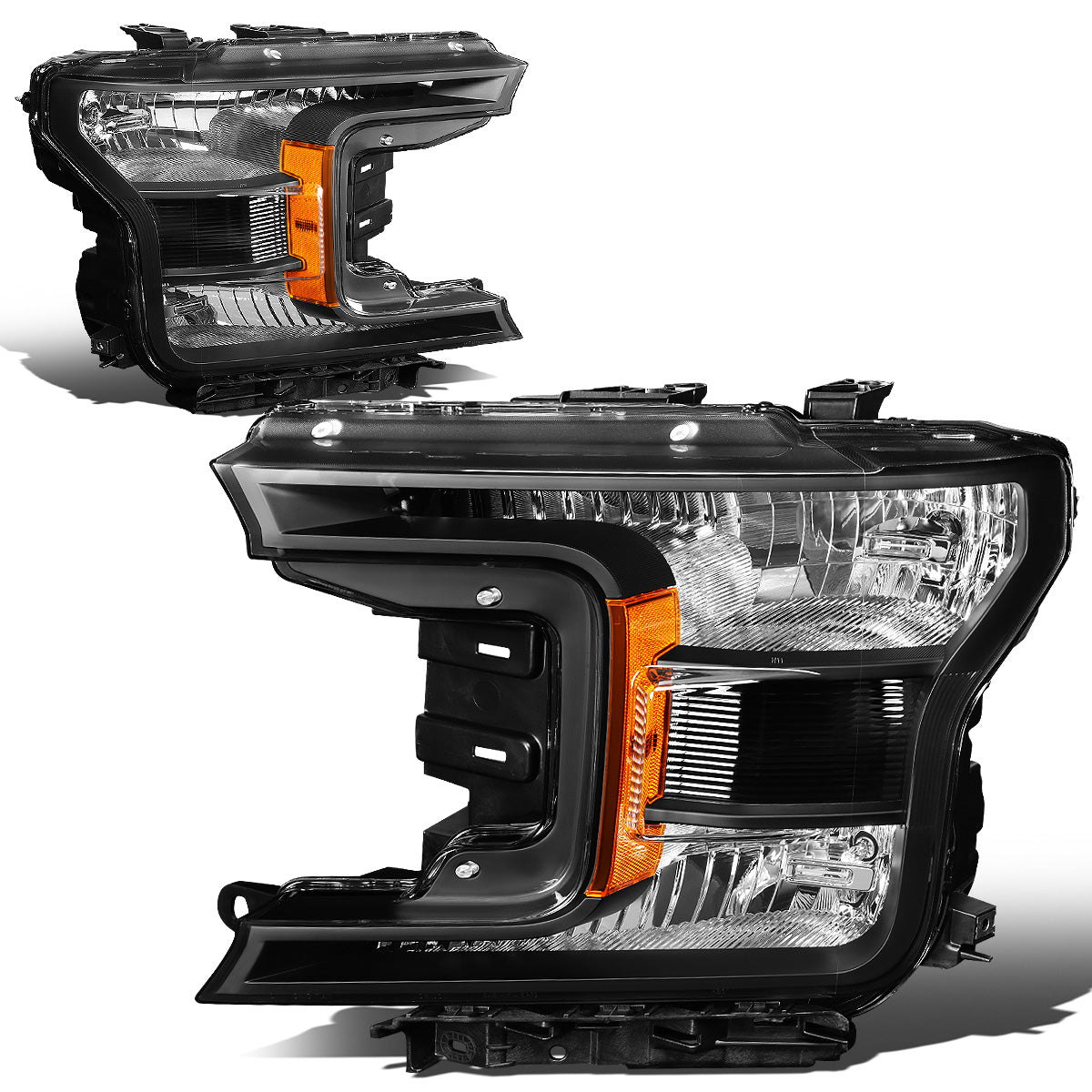 FAROS 18-19 FORD F-150 - FITS MODELS W/ HALOGEN HEADLIGHTS ONLY - H11 LOW BEAM / 9005 HIGH BEAM / 7444NA TURN SIGNAL - BLACK HOUSING / AMBER CORNER