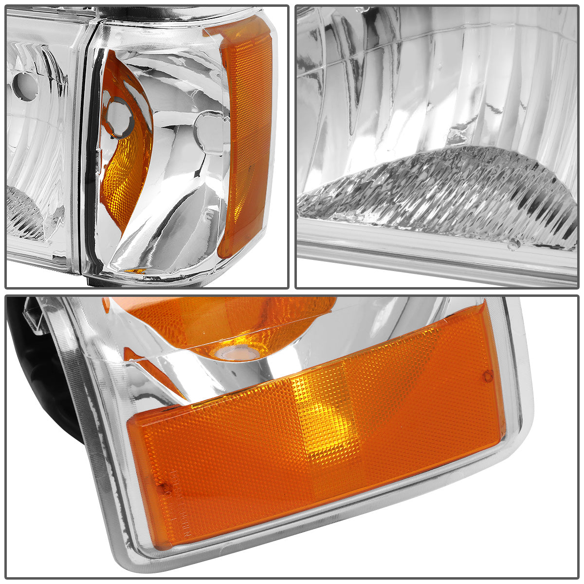 FAROS 87-91 FORD BRONCO, F-150, F-250, F-350 - 9004 HIGH / LOW BEAM / 1157A TURN SIGNAL - CHROME HOUSING / AMBER CORNER
