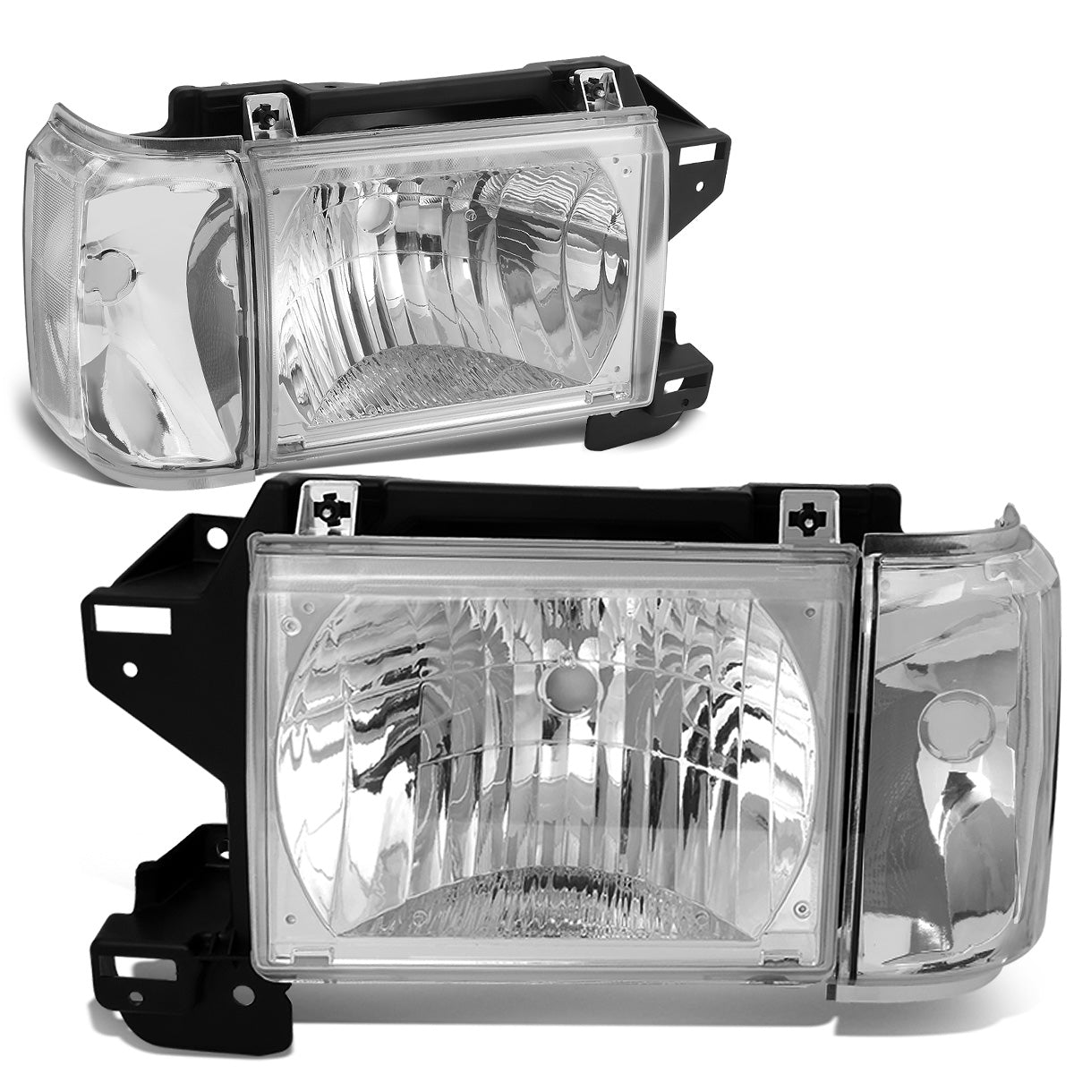 FAROS 87-91 FORD BRONCO, F-150, F-250, F-350 - 9004 HIGH / LOW BEAM / 1157A TURN SIGNAL - CHROME HOUSING / CLEAR CORNER