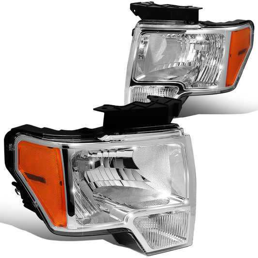 FAROS 09-14 FORD F-150 2/4-DR - FITS HALOGEN MODELS ONLY - DOES NOT FIT XENON OR HID MODEL - H13 LOW BEAM / HIGH BEAM / 3157A TURN SIGNAL - CHROME HOUSING / AMBER CORNER