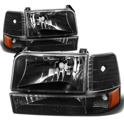 FAROS 92-96 FORD F-150, F-250, F-350, BRONCO 2/4-DR - 6PC - 9007 LOW BEAM / HIGH BEAM - 3157A TURN SIGNAL - BLACK HOUSING / AMBER CORNER