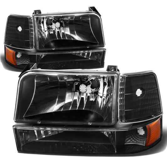 FAROS 92-96 FORD F-150, F-250, F-350, BRONCO 2/4-DR - 6PC - 9007 LOW BEAM / HIGH BEAM - 3157A TURN SIGNAL - BLACK HOUSING / AMBER CORNER