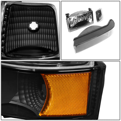 FAROS 92-96 FORD F-150, F-250, F-350, BRONCO 2/4-DR - 6PC - 9007 LOW BEAM / HIGH BEAM - 3157A TURN SIGNAL - BLACK HOUSING / AMBER CORNER