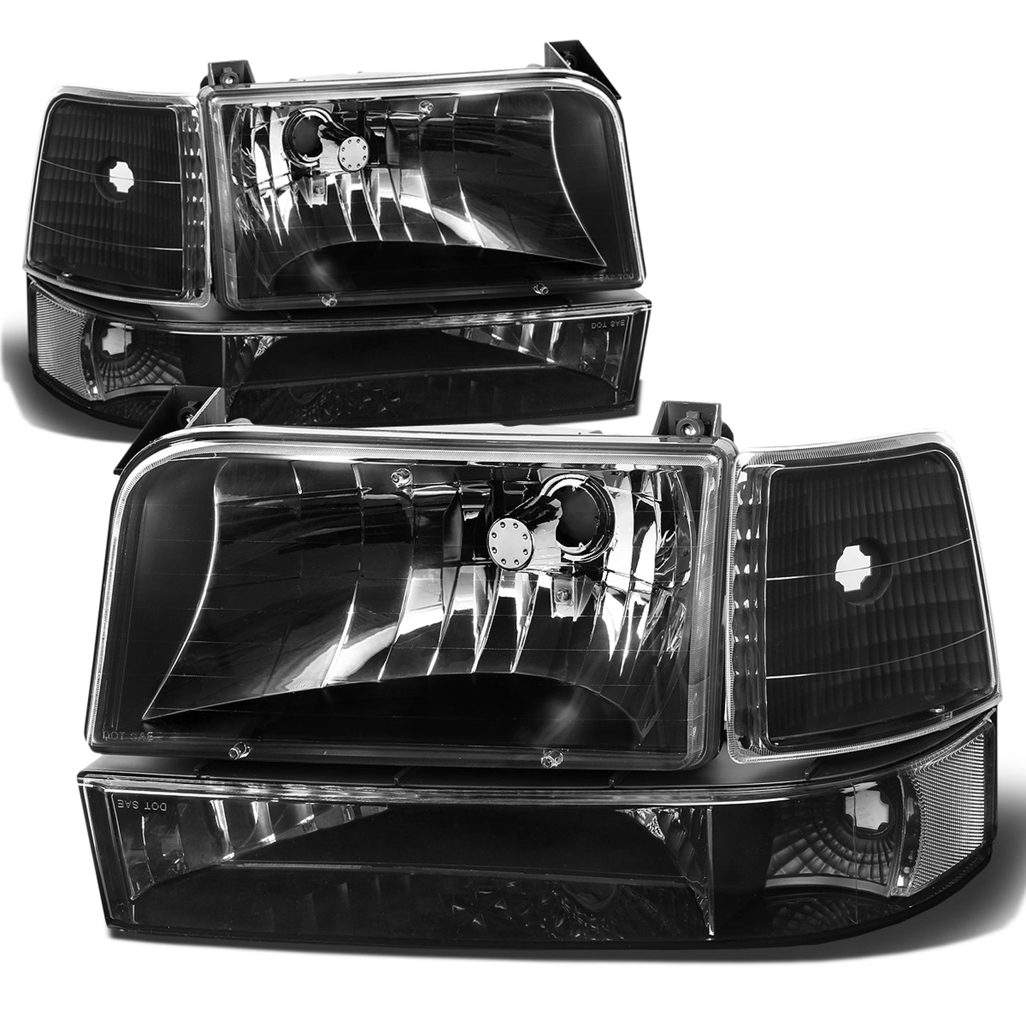 FAROS 92-96 FORD F-150, F-250, F-350, BRONCO 2/4-DR - 6PC - 9007 LOW BEAM / HIGH BEAM - 3157A TURN SIGNAL - BLACK HOUSING / CLEAR CORNER