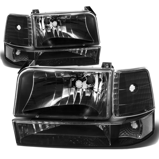 FAROS 92-96 FORD F-150, F-250, F-350, BRONCO 2/4-DR - 6PC - 9007 LOW BEAM / HIGH BEAM - 3157A TURN SIGNAL - BLACK HOUSING / CLEAR CORNER