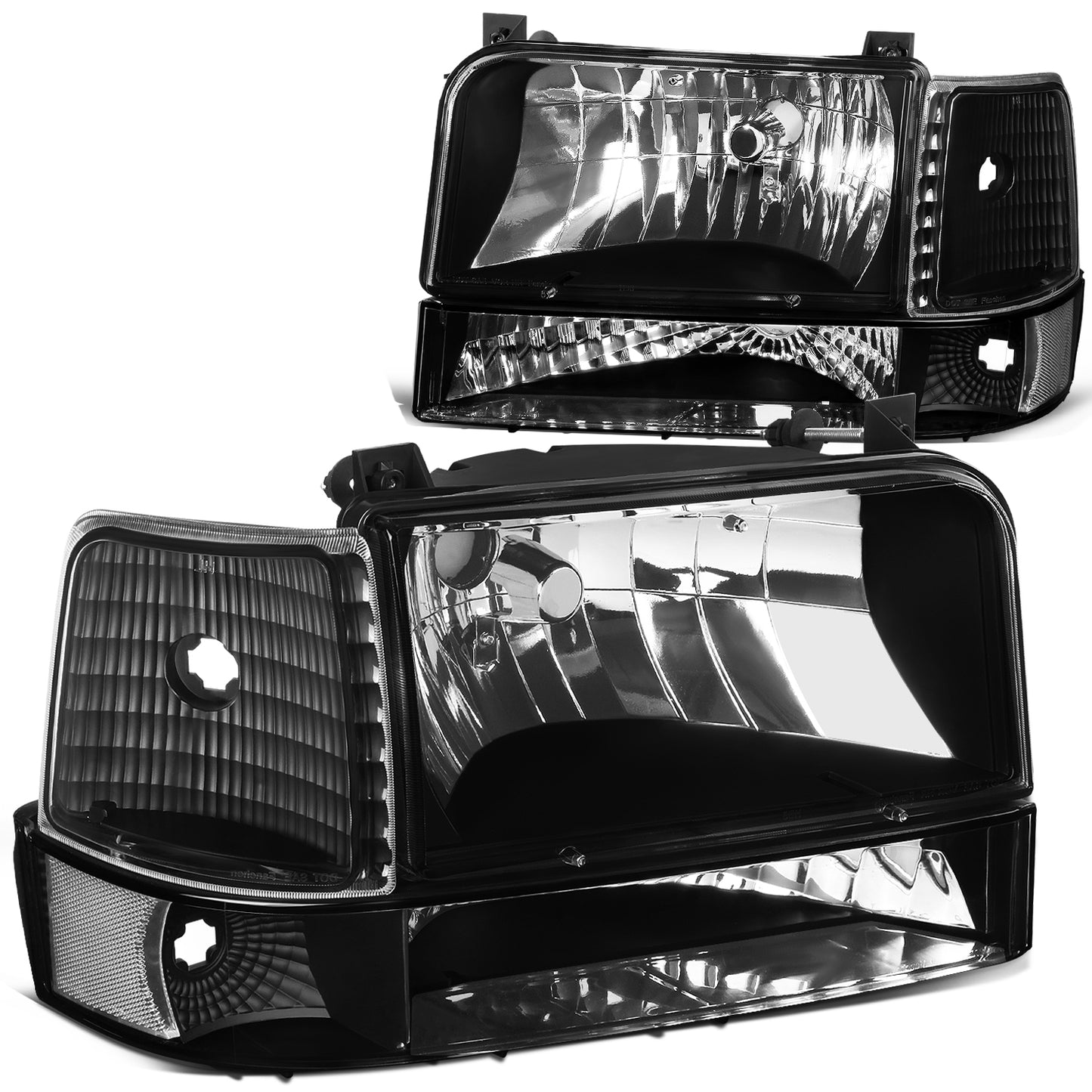 FAROS 92-96 FORD F-150, F-250, F-350, BRONCO 2/4-DR - 6PC - 9007 LOW BEAM / HIGH BEAM - 3157A TURN SIGNAL - BLACK HOUSING / CLEAR CORNER