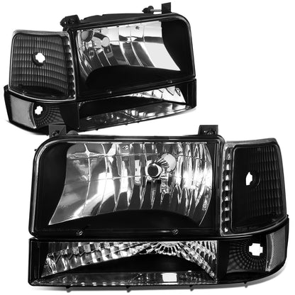 FAROS 92-96 FORD F-150, F-250, F-350, BRONCO 2/4-DR - 6PC - 9007 LOW BEAM / HIGH BEAM - 3157A TURN SIGNAL - BLACK HOUSING / CLEAR CORNER