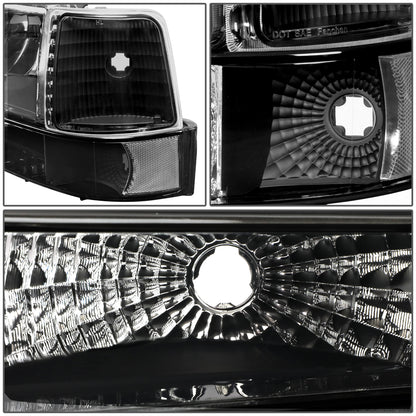 FAROS 92-96 FORD F-150, F-250, F-350, BRONCO 2/4-DR - 6PC - 9007 LOW BEAM / HIGH BEAM - 3157A TURN SIGNAL - BLACK HOUSING / CLEAR CORNER