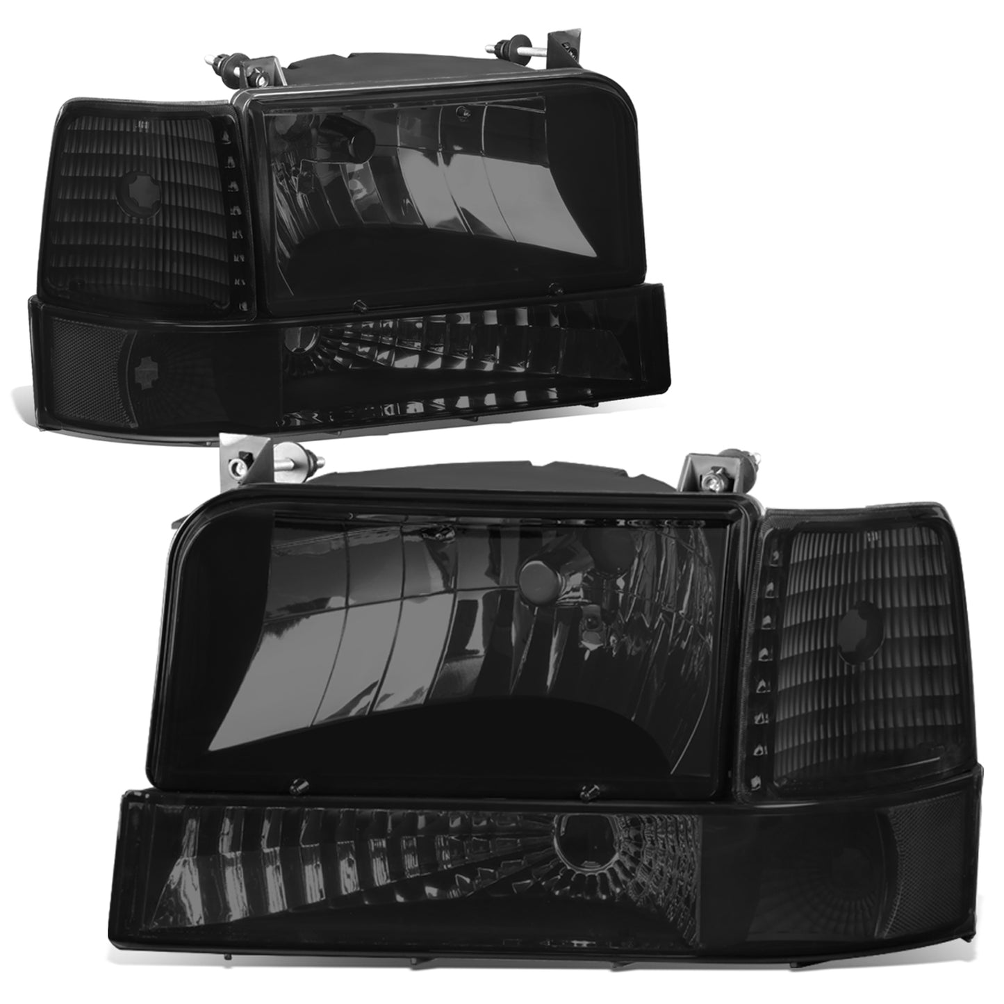 FAROS 92-96 FORD F-150, F-250, F-350, BRONCO 2/4-DR - 6PC - 9007 LOW BEAM / HIGH BEAM - 3157A TURN SIGNAL - BLACK HOUSING / SMOKE LENS