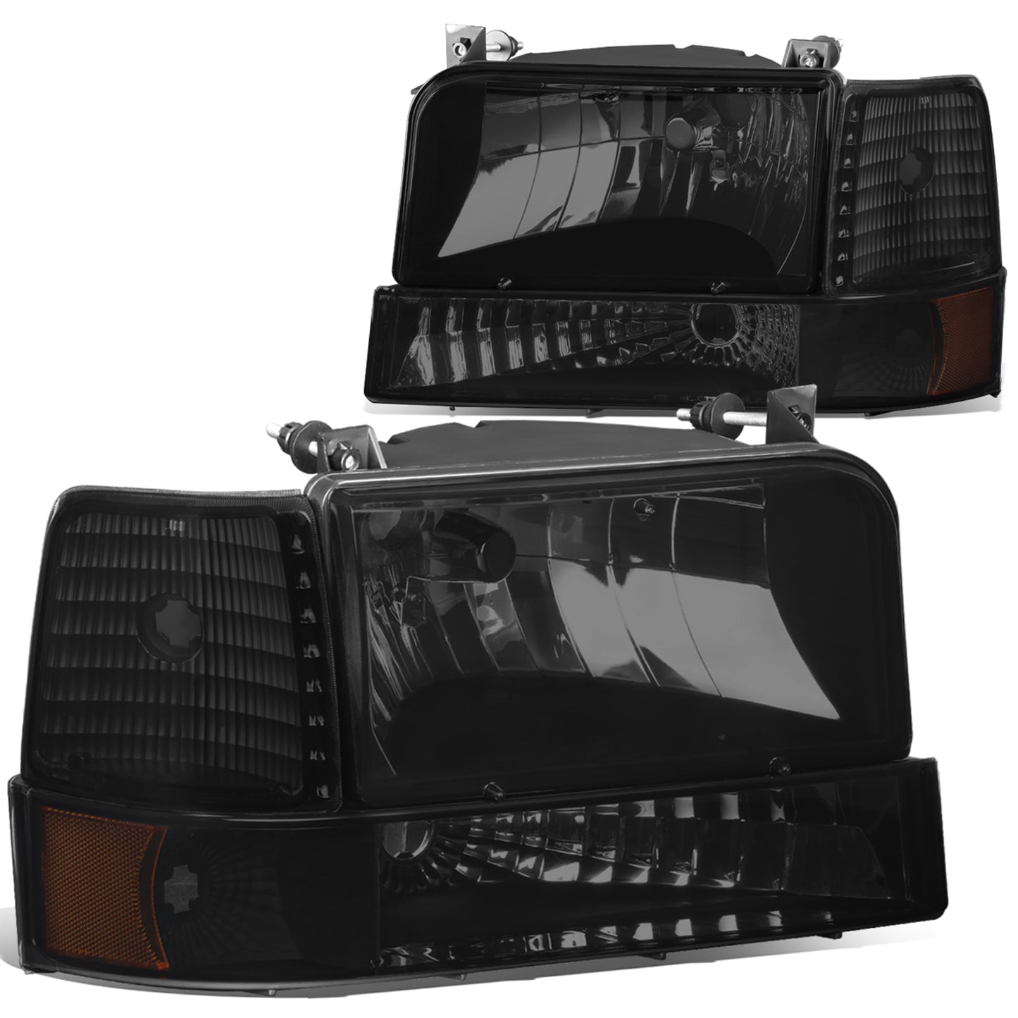 FAROS 92-96 FORD F-150, F-250, F-350, BRONCO 2/4-DR - 6PC - 9007 LOW BEAM / HIGH BEAM - 3157A TURN SIGNAL - BLACK HOUSING / SMOKE LENS / AMBER CORNER