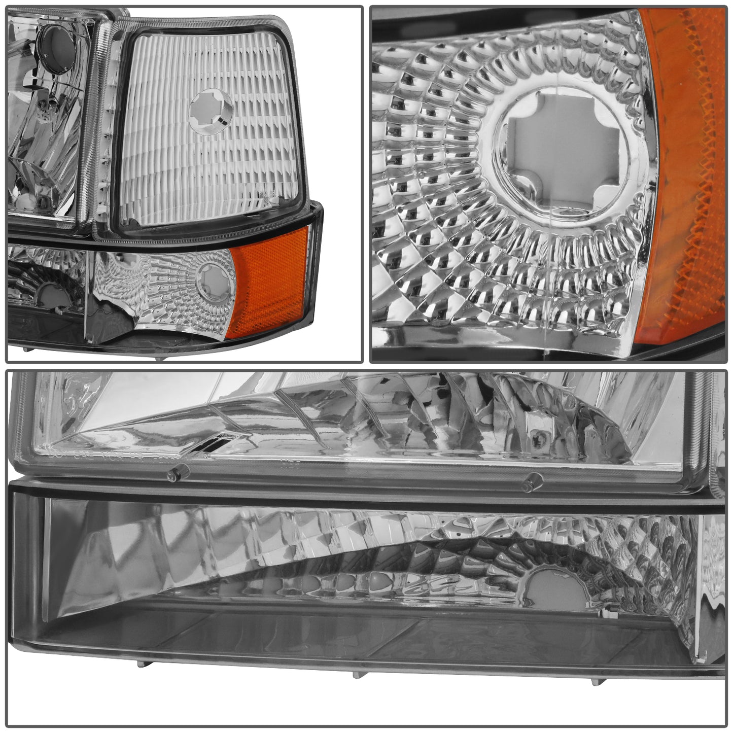 FAROS 92-96 FORD F-150, F-250, F-350, BRONCO 2/4-DR - 6PC - 9007 LOW BEAM / HIGH BEAM - 3157A TURN SIGNAL - CHROME HOUSING / AMBER CORNER