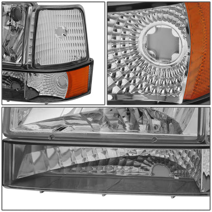 FAROS 92-96 FORD F-150, F-250, F-350, BRONCO 2/4-DR - 6PC - 9007 LOW BEAM / HIGH BEAM - 3157A TURN SIGNAL - CHROME HOUSING / AMBER CORNER
