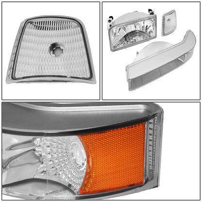 FAROS 92-96 FORD F-150, F-250, F-350, BRONCO 2/4-DR - 6PC - 9007 LOW BEAM / HIGH BEAM - 3157A TURN SIGNAL - CHROME HOUSING / AMBER CORNER