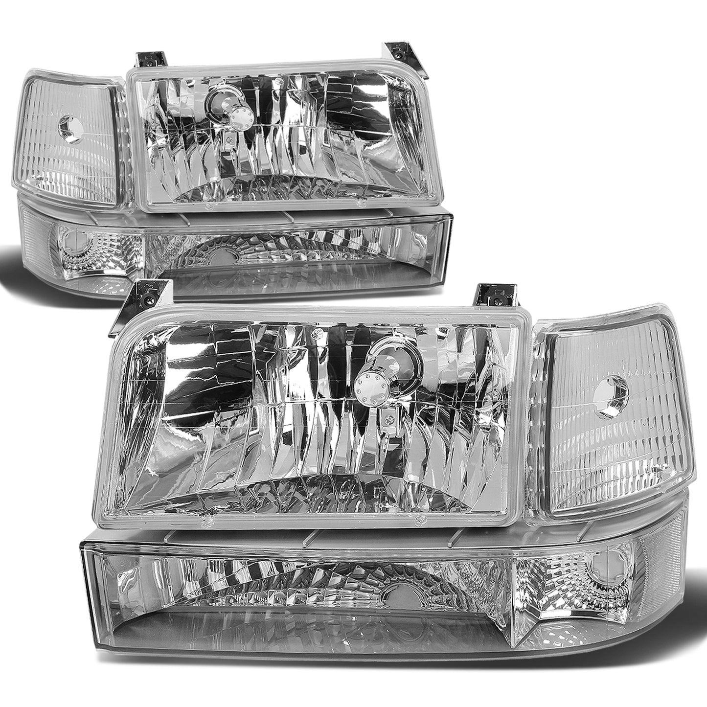 FAROS 92-96 FORD F-150, F-250, F-350, BRONCO 2/4-DR - 6PC - 9007 LOW BEAM / HIGH BEAM - 3157A TURN SIGNAL - CHROME HOUSING / CLEAR CORNER