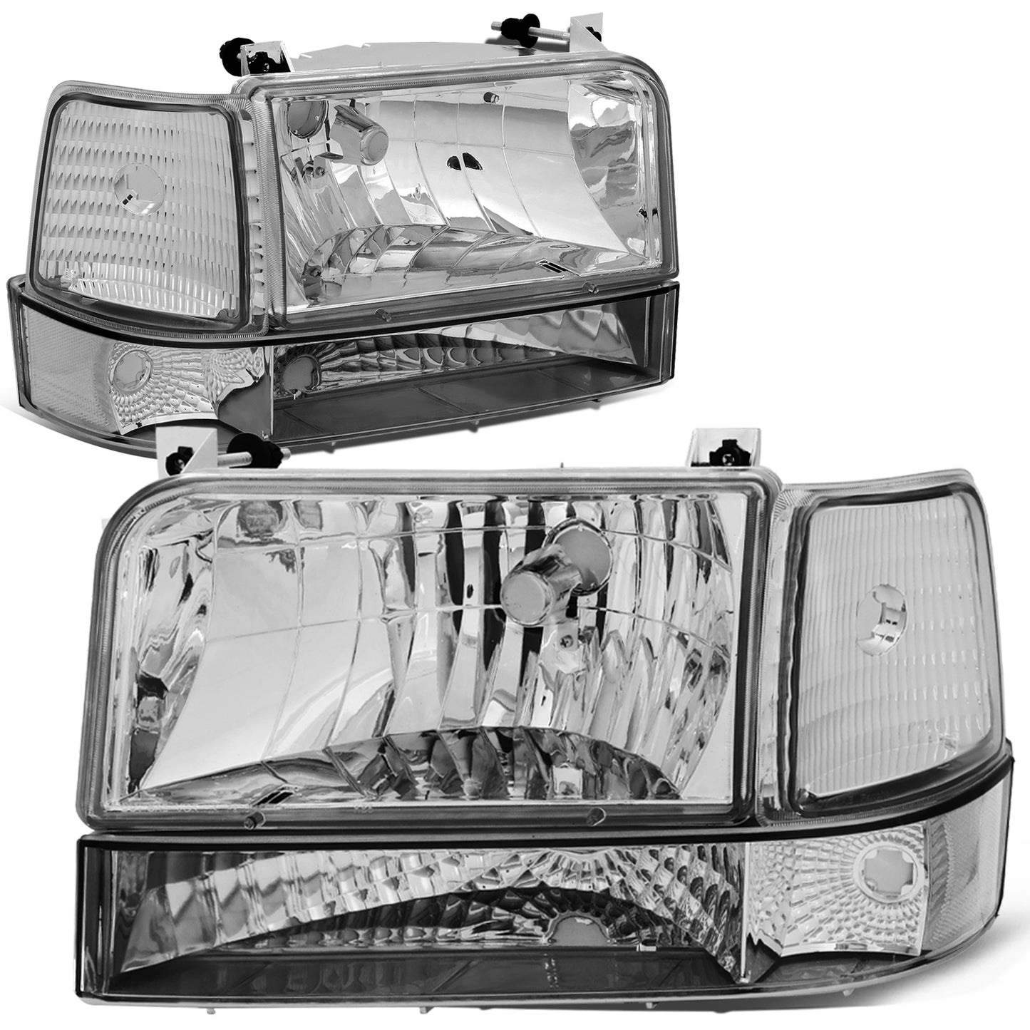 FAROS 92-96 FORD F-150, F-250, F-350, BRONCO 2/4-DR - 6PC - 9007 LOW BEAM / HIGH BEAM - 3157A TURN SIGNAL - CHROME HOUSING / CLEAR CORNER