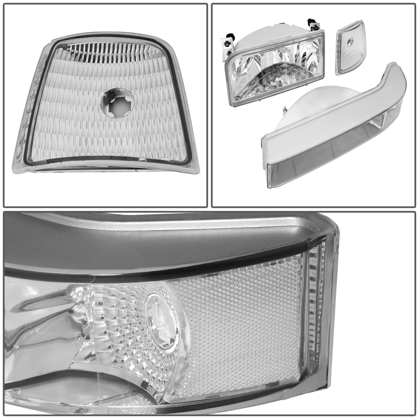 FAROS 92-96 FORD F-150, F-250, F-350, BRONCO 2/4-DR - 6PC - 9007 LOW BEAM / HIGH BEAM - 3157A TURN SIGNAL - CHROME HOUSING / CLEAR CORNER