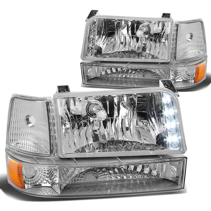 FAROS 92-96 FORD F-150, F-250, F-350, BRONCO 2/4-DR - 6PC - LED - 9007 LOW BEAM / HIGH BEAM - 3157A TURN SIGNAL - CHROME HOUSING / AMBER CORNER