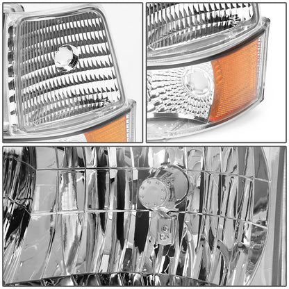 FAROS 92-96 FORD F-150, F-250, F-350, BRONCO 2/4-DR - 6PC - LED - 9007 LOW BEAM / HIGH BEAM - 3157A TURN SIGNAL - CHROME HOUSING / AMBER CORNER