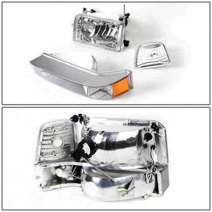 FAROS 92-96 FORD F-150, F-250, F-350, BRONCO 2/4-DR - 6PC - LED - 9007 LOW BEAM / HIGH BEAM - 3157A TURN SIGNAL - CHROME HOUSING / AMBER CORNER