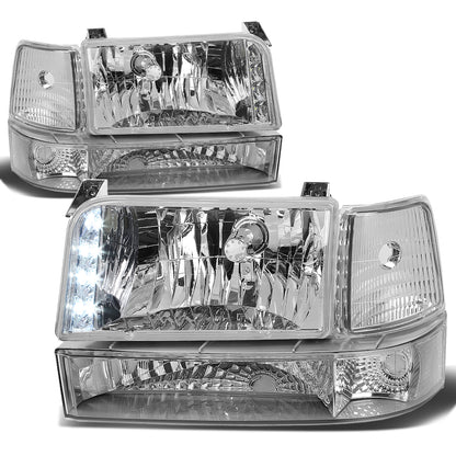FAROS 92-96 FORD F-150, F-250, F-350, BRONCO 2/4-DR - 6PC - LED - 9007 LOW BEAM / HIGH BEAM - 3157A TURN SIGNAL - CHROME HOUSING / CLEAR CORNER