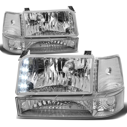 FAROS 92-96 FORD F-150, F-250, F-350, BRONCO 2/4-DR - 6PC - LED - 9007 LOW BEAM / HIGH BEAM - 3157A TURN SIGNAL - CHROME HOUSING / CLEAR CORNER