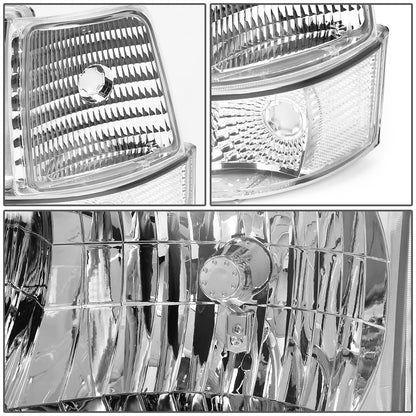 FAROS 92-96 FORD F-150, F-250, F-350, BRONCO 2/4-DR - 6PC - LED - 9007 LOW BEAM / HIGH BEAM - 3157A TURN SIGNAL - CHROME HOUSING / CLEAR CORNER