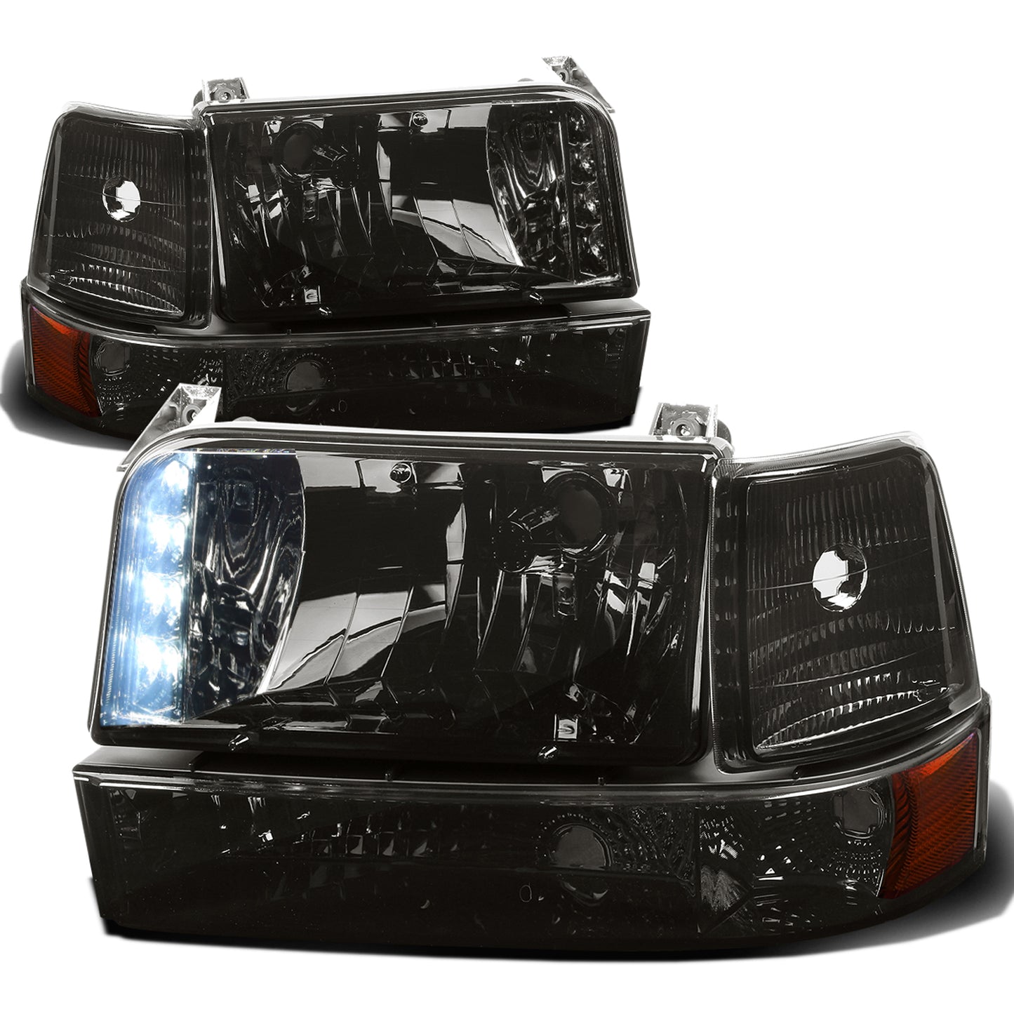 FAROS 92-96 FORD F-150, F-250, F-350, BRONCO 2/4-DR - 6PC - LED - 9007 LOW BEAM / HIGH BEAM - 3157A TURN SIGNAL - SMOKE HOUSING / AMBER CORNER