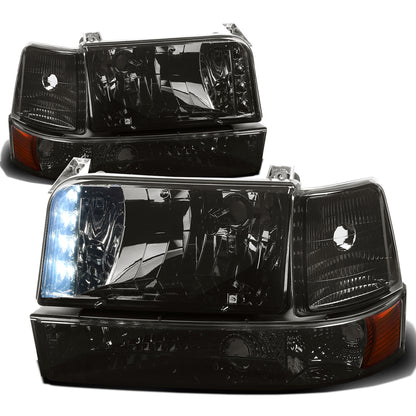 FAROS 92-96 FORD F-150, F-250, F-350, BRONCO 2/4-DR - 6PC - LED - 9007 LOW BEAM / HIGH BEAM - 3157A TURN SIGNAL - SMOKE HOUSING / AMBER CORNER