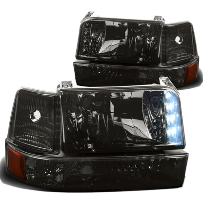 FAROS 92-96 FORD F-150, F-250, F-350, BRONCO 2/4-DR - 6PC - LED - 9007 LOW BEAM / HIGH BEAM - 3157A TURN SIGNAL - SMOKE HOUSING / AMBER CORNER