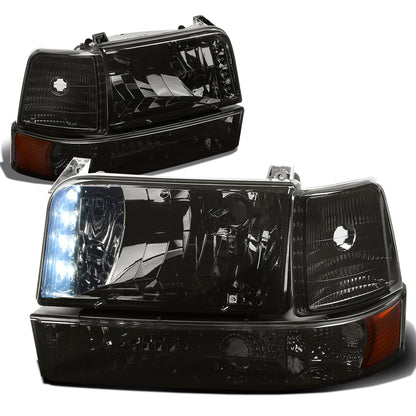 FAROS 92-96 FORD F-150, F-250, F-350, BRONCO 2/4-DR - 6PC - LED - 9007 LOW BEAM / HIGH BEAM - 3157A TURN SIGNAL - SMOKE HOUSING / AMBER CORNER