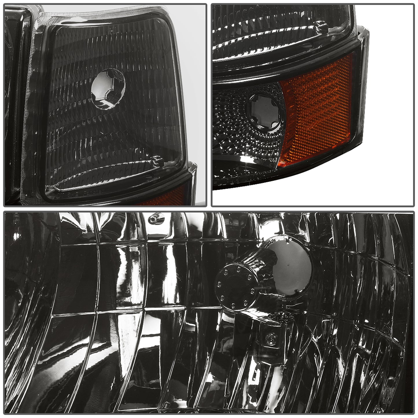 FAROS 92-96 FORD F-150, F-250, F-350, BRONCO 2/4-DR - 6PC - LED - 9007 LOW BEAM / HIGH BEAM - 3157A TURN SIGNAL - SMOKE HOUSING / AMBER CORNER