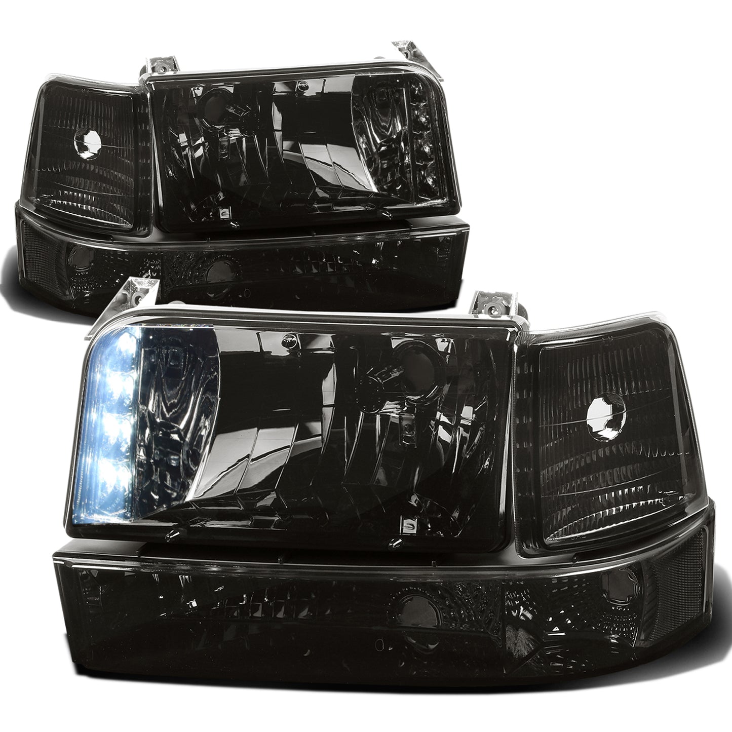 FAROS 92-96 FORD F-150, F-250, F-350, BRONCO 2/4-DR - 6PC - LED - 9007 LOW BEAM / HIGH BEAM - 3157A TURN SIGNAL - SMOKE HOUSING / CLEAR CORNER