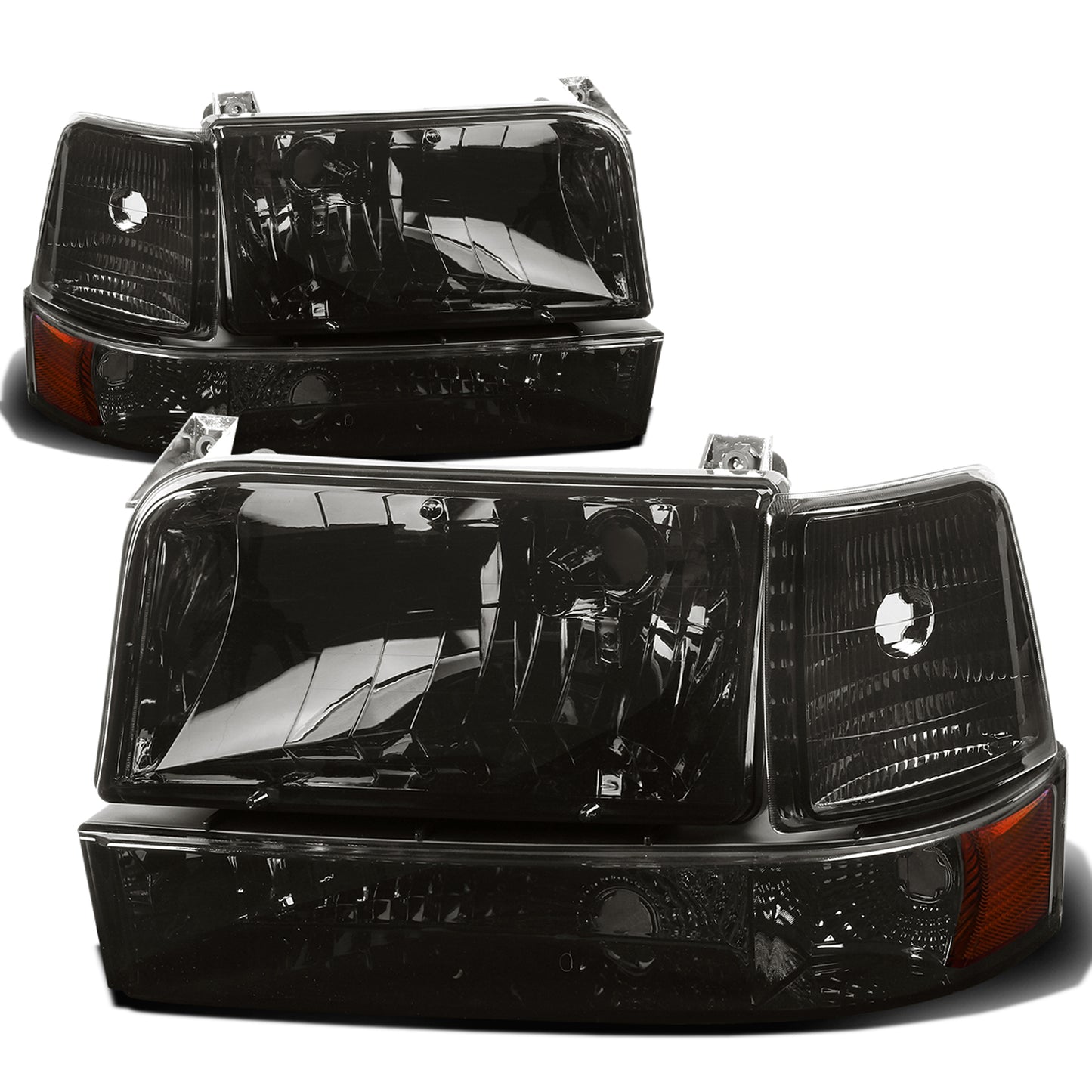 FAROS 92-96 FORD F-150, F-250, F-350, BRONCO 2/4-DR - 6PC - 9007 LOW BEAM / HIGH BEAM - 3157A TURN SIGNAL - SMOKE HOUSING / AMBER CORNER