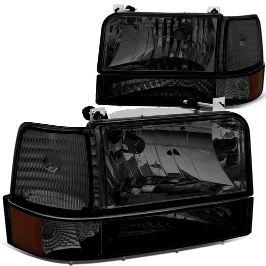 FAROS 92-96 FORD F-150, F-250, F-350, BRONCO 2/4-DR - 6PC - 9007 LOW BEAM / HIGH BEAM - 3157A TURN SIGNAL - SMOKE HOUSING / AMBER CORNER