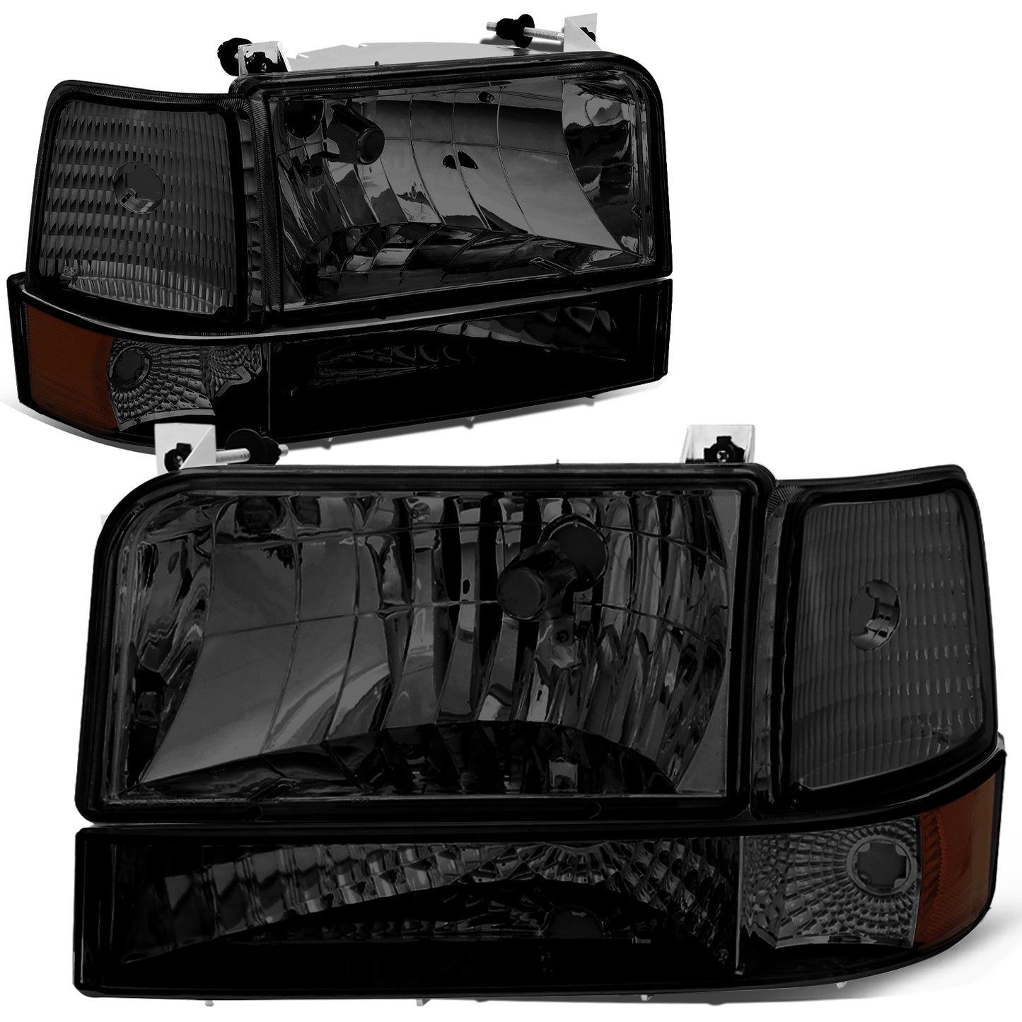 FAROS 92-96 FORD F-150, F-250, F-350, BRONCO 2/4-DR - 6PC - 9007 LOW BEAM / HIGH BEAM - 3157A TURN SIGNAL - SMOKE HOUSING / AMBER CORNER