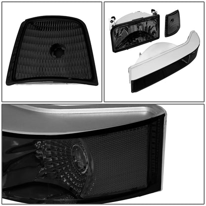 FAROS 92-96 FORD F-150/F-250/F-350/ BRONCO 2/4-DR - 6PC - 9007 LOW BEAM / HIGH BEAM - 3157A TURN SIGNAL - CHROME HOUSING / CLEAR CORNER